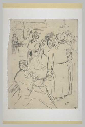 Camille Pissarro - Groupe de personnages en discussion, étude pour un marché
