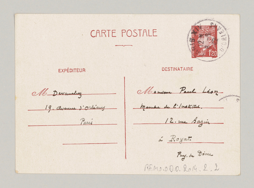 André Devambez - Carte postale d'André Devambez à Paul Léon du 7 juin 1942