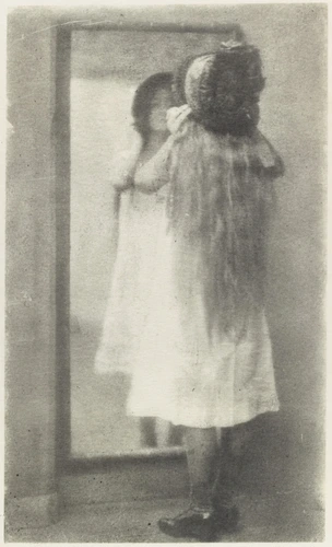 Charles Augustin Lhermitte - Jeune fille essayant un chapeau devant un miroir