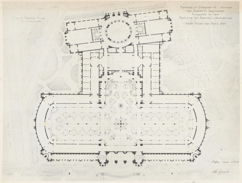 Charles Girault - Projet de 1897 pour le Grand Palais des Beaux-Arts, plan du pr...