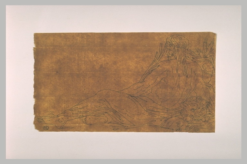 Eugène Guillaume - Un Dieu fleuve, figuré à l'antique, de profil vers la gauche