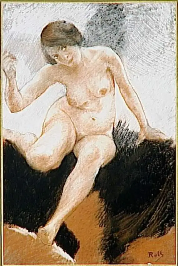 Alfred Roll - Etude de femme nue, assise, de face