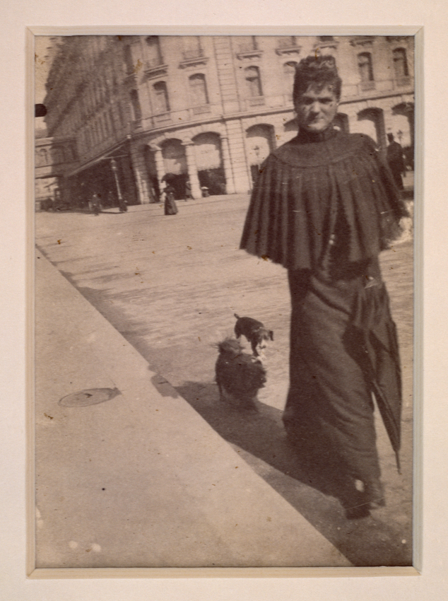 Henri Rivière - Madame Rivière marchant en compagnie de deux chiens devant la ga...