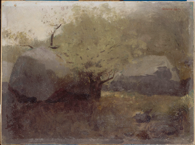 Odilon Redon - Meules couvertes de bâches près d'un arbre