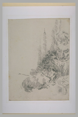 James Ensor - Grand-mère assise jouant avec son petit chien