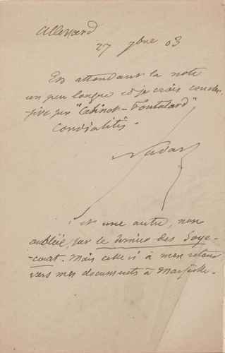 Nadar - Lettre de Félix Nadar, destinataire non identifié (évoque les questions ...