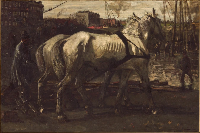 George Hendrik Breitner - Deux chevaux tirant des pieux à Amsterdam