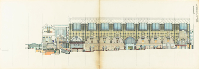 Gae Aulenti - Aménagement intérieur du musée d'Orsay, coupe longitudinale