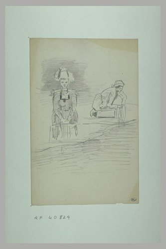 Odilon Redon - Deux Bretonnes lavant du linge à genoux, au bord de l'eau