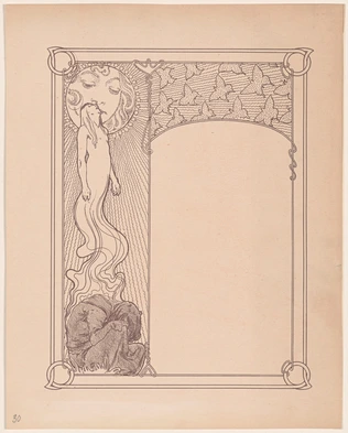 Alphonse Mucha - Figure s'élevant au-dessus d'un personnage, baisant les lèvres ...