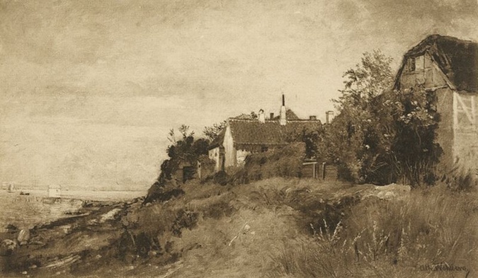Alfred Wahlberg - Vue de la côte de Suède, prise de la côte du Danemark