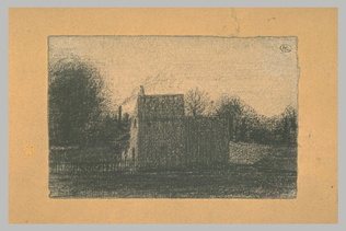 Léon Bonvin - Maison avec une barrière à gauche et entourée d'arbres au fond