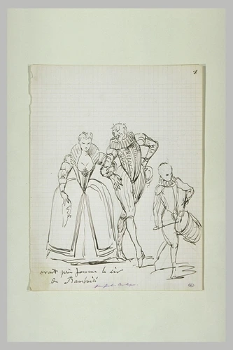 Gustave Boulanger - Femme donnant le bras à un vieillard, précédés d'un musicien