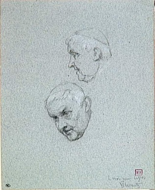 Ferdinand Heilbuth - Deux études de la tête d'un ecclésiastique coiffé d'une cal...