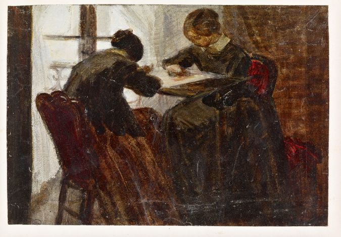 Henri Fantin-Latour - Deux femmes assises de chaque côté d'un métier à broder