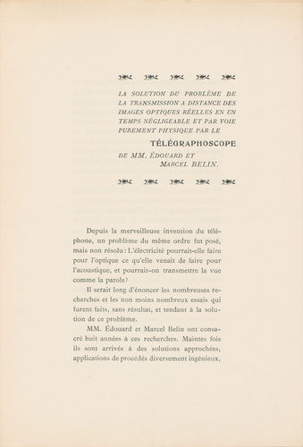 Anonyme - Trois brochures de présentation du Télégraphoscope des frères Belin