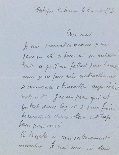 André Derain - Correspondance manuscrite : André Derain à Paul Guillaume