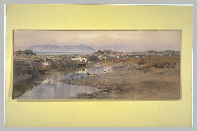 Onorato Carlandi - Vue du cap de Circé, avec les vestiges du port romain de Terr...