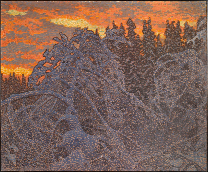Gustaf Fjaestad - Arbres gelés au crépuscule