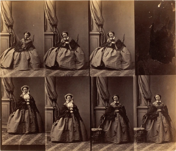 André Adolphe Eugène Disdéri - Mme Bonnet en sept poses, trois assise et quatre ...
