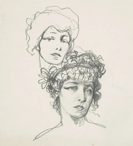 Eugène Grasset - Deux études de visages de femme (portrait de Sarah Bernhardt ?)