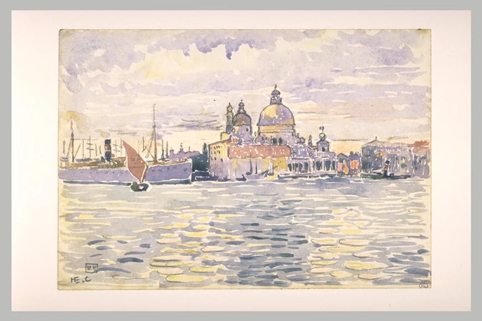 Henri-Edmond Cross - Venise, le canal avec des bateaux à voiles et au fond la Sa...
