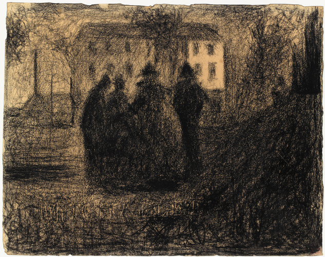 Georges Seurat - Groupe de figures devant une maison et quelques arbres