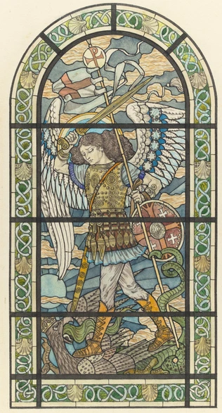 Projet de vitrail pour Saint-Honoré d'Eylau, maquette: Jeanne-d'Arc et Saint-MIchel - Eugène Grasset