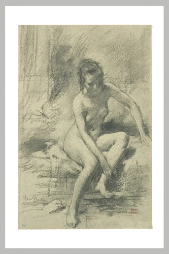 Armand Berton - Femme nue assise au bord de l'eau
