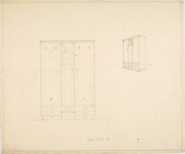 Henry Van de Velde - Projet d'armoire avec étagères, deux dessins