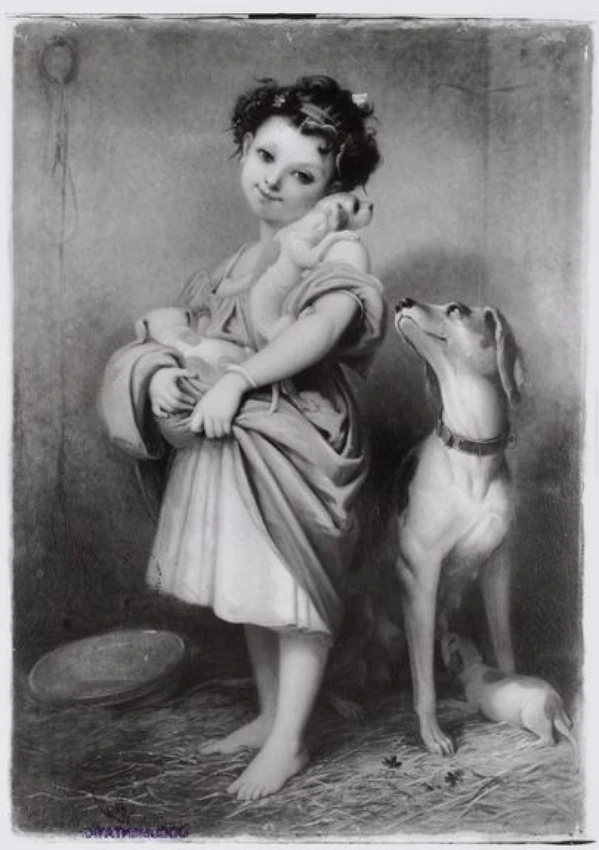 Léopold de Moulignon - Petite fille aux chiens