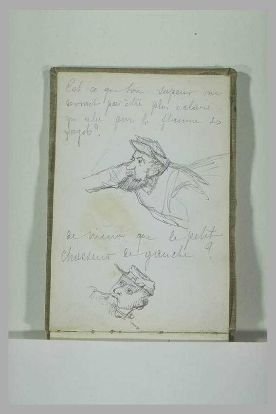Alphonse de Neuville - Deux têtes de soldats et notes manuscrites
