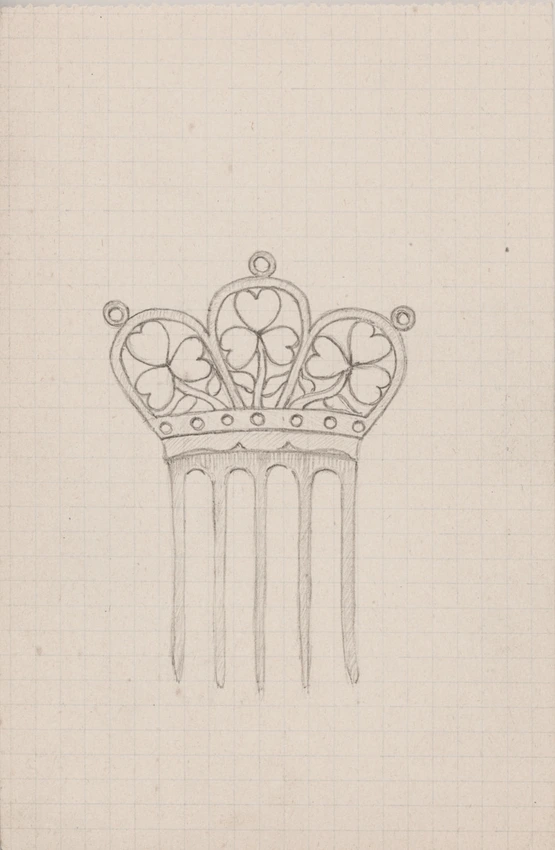 Peigne à motif de trois trèfles et trois cercles au sommet, cinq dents - Enguerrand du Suau de la Croix
