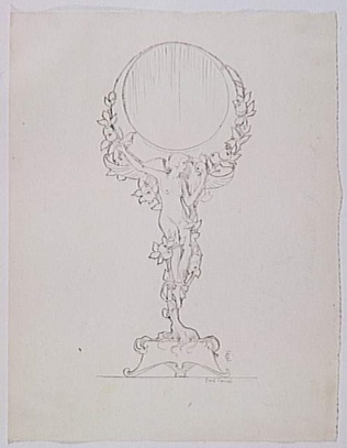 Emile Causé - Projet de miroir sur pied composé d'un pied en forme de liane ench...