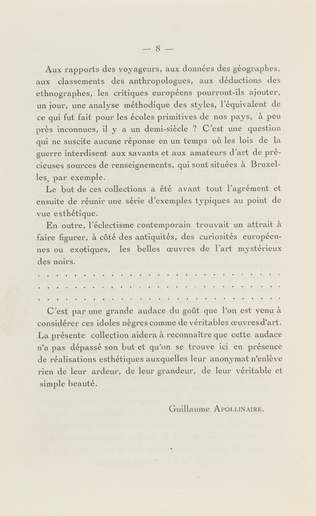 Guillaume Apollinaire - Catalogue d'exposition : Première exposition d'Art Nègre...