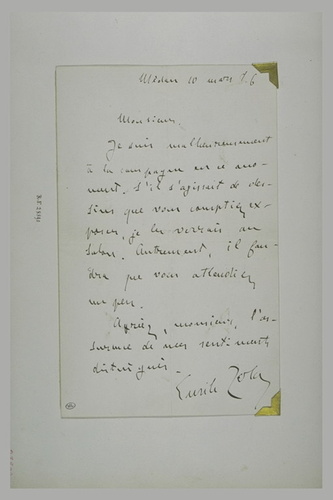 Emile Zola - 1896, sans lieu, d'Emile Zola à Schuffenecker
