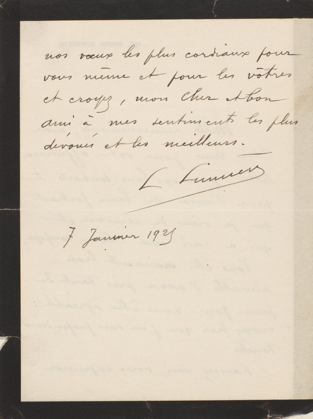 Louis Lumière - Remerciements après décès pour une photographie du disparu, sign...