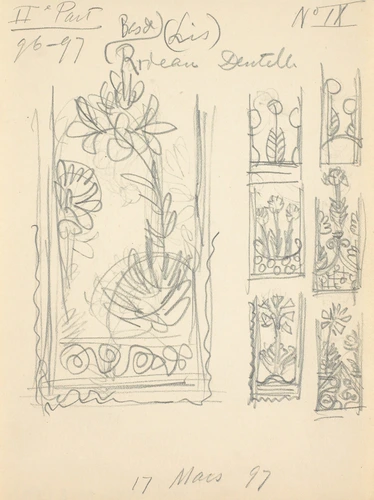 Eugène Grasset - Motifs de lys pour le bas d'un rideau en dentelle