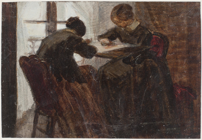 Henri Fantin-Latour - Deux femmes assises de chaque côté d'un métier à broder