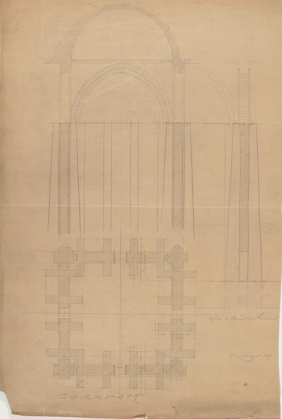 Juste Lisch - Eglise de Saint-Benoît-sur-Loire, plan et élévation d'un arc