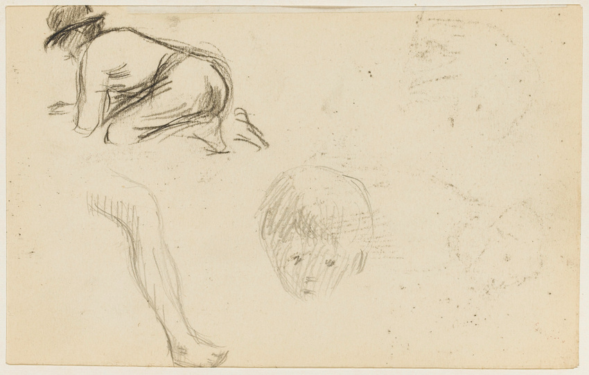Emile Schuffenecker - Homme accroupi, étude de jambe, et étude de tête d'enfant