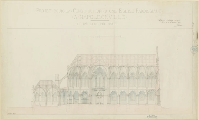 Marcellin Varcollier - Eglise paroissiale à Napoléonville, coupe longitudinale