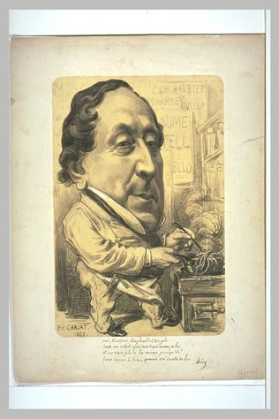 Portrait-charge de Rossini, avec une tête énorme sur un petit corps - Etienne Carjat