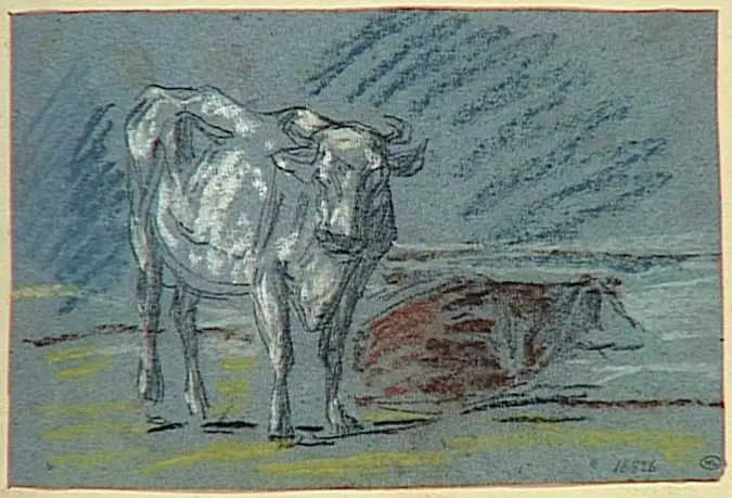 Eugène Boudin - Etude de deux bovins dans un paysage