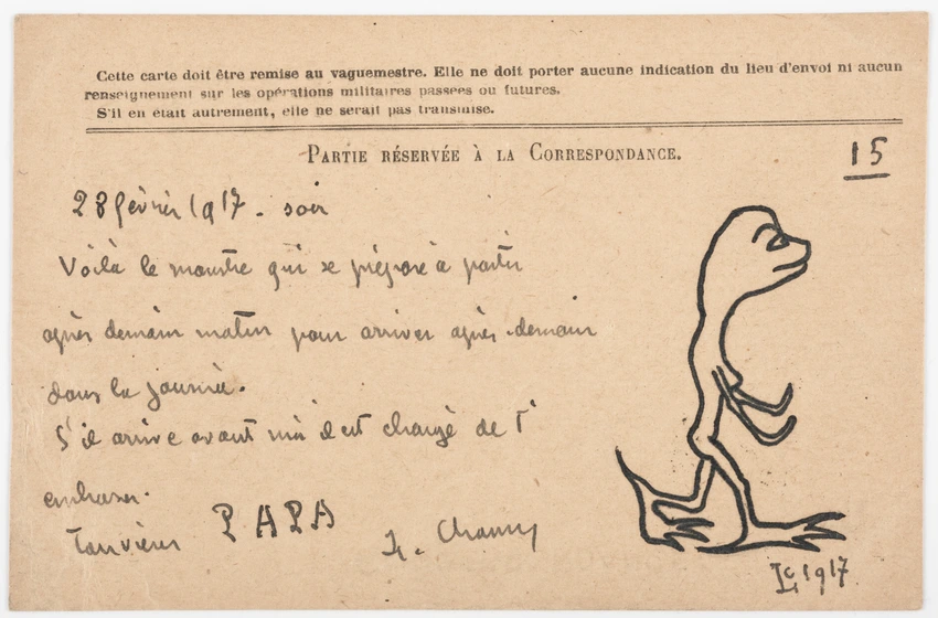 Léopold Chauveau - Carte postale de Léopold Chauveau à son fils Olivier