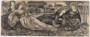 Femmes assises dans l'herbe, au bord de l'eau, à Venise - Edward Burne-Jones