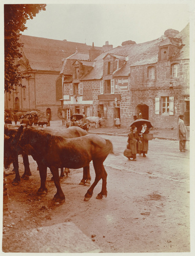 Charles Augustin Lhermitte - Le Faouët, chevaux dans la rue