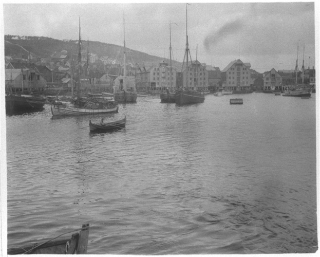 Anonyme - Ville et bateaux au bord d'un fjord