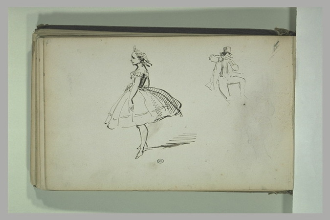 Emile Ulm - Une danseuse debout de profil et homme dansant