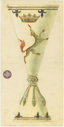 Emile Gallé - Modèle de verre à pied orné de larmes et à décor de loup rampant s...